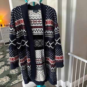 Modcloth 100% cotton fair isle pattern long cardigan sweater